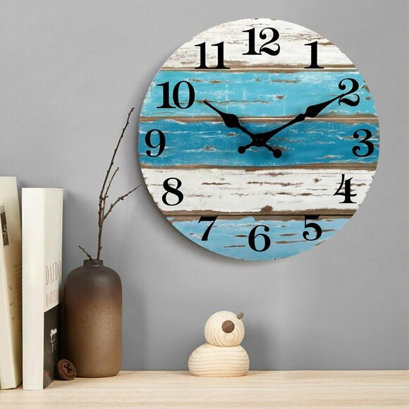 Wall Clock, Beach Themed Blue Wall Clocks Battery Operated Silent Non-Ticking, 8 - Picture 4 of 9
